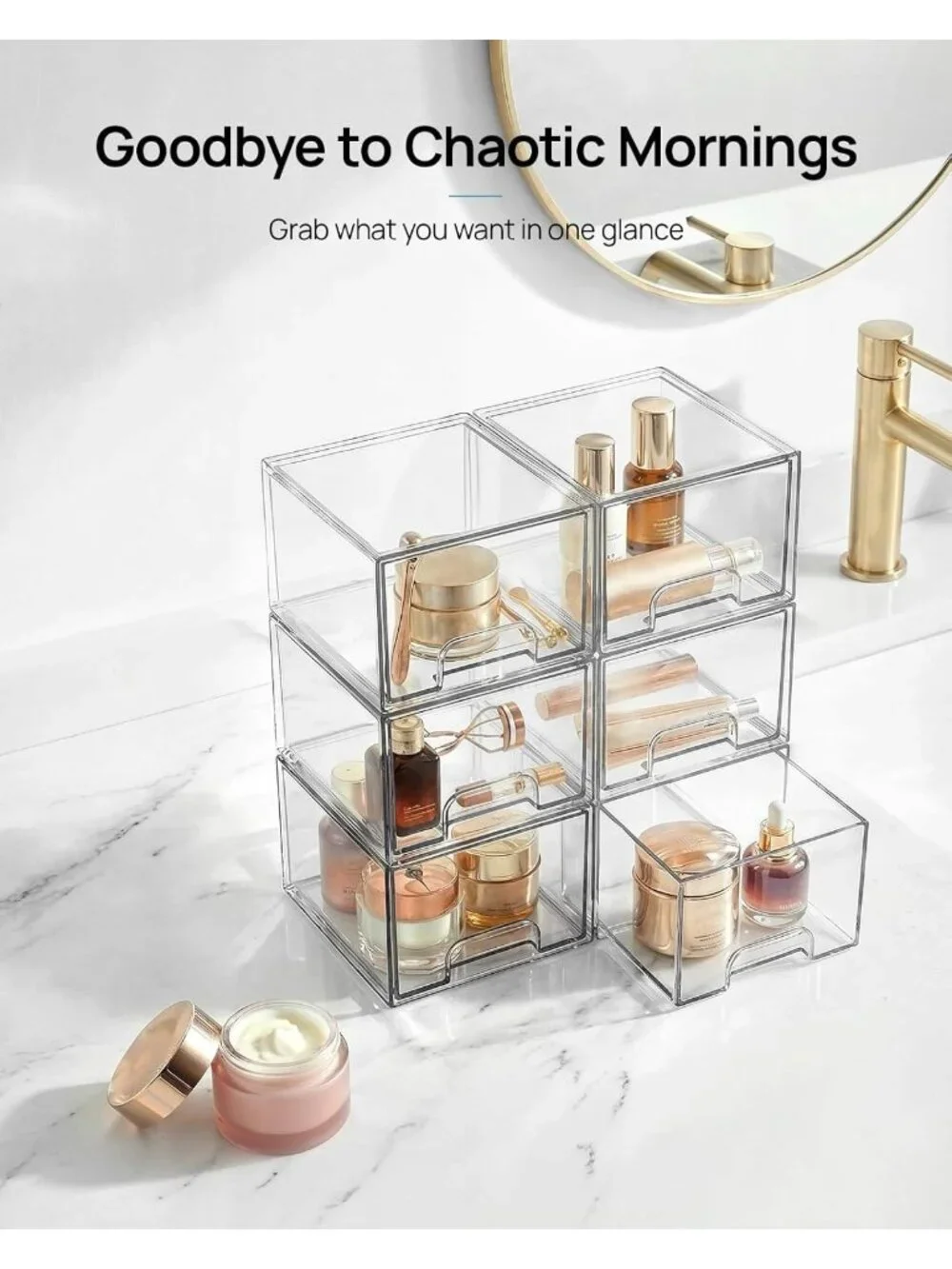 New 4 Pack Clear Stackable Storage Drawers Acrylic Makeup Vanity Organizer Bins